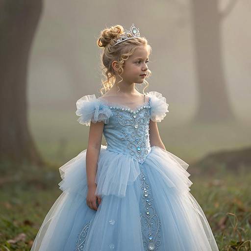 Young Girl in Blue Princess Dress with Tiara