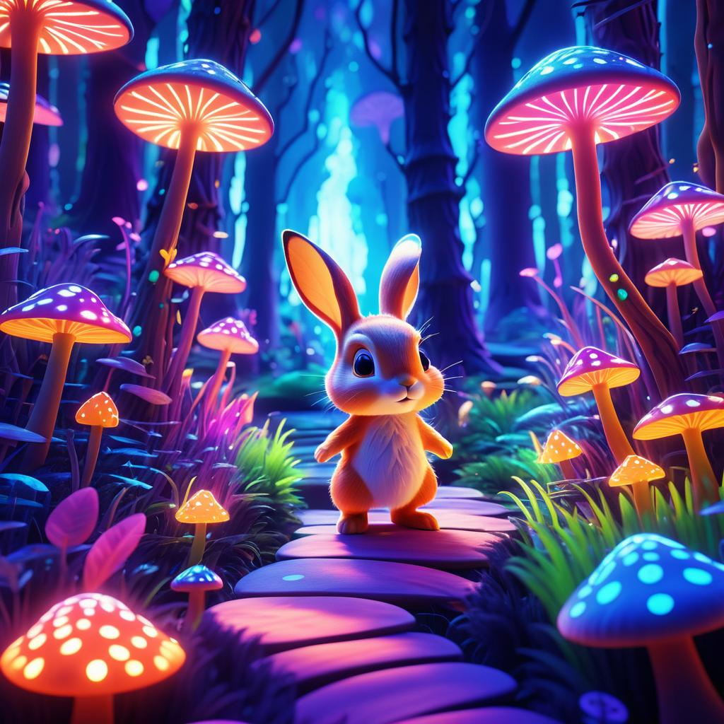 Adventurous Rabbit in a Psychedelic Forest