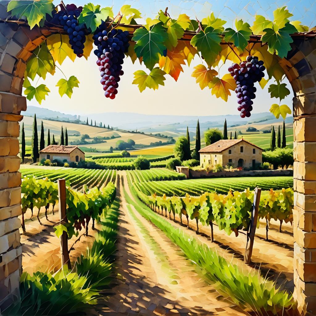 Serene Vineyard Landscape in Oil Painting