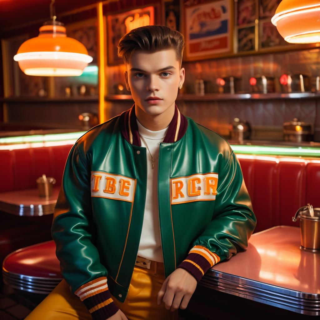 Retro Varsity Fashion in Vintage Diner