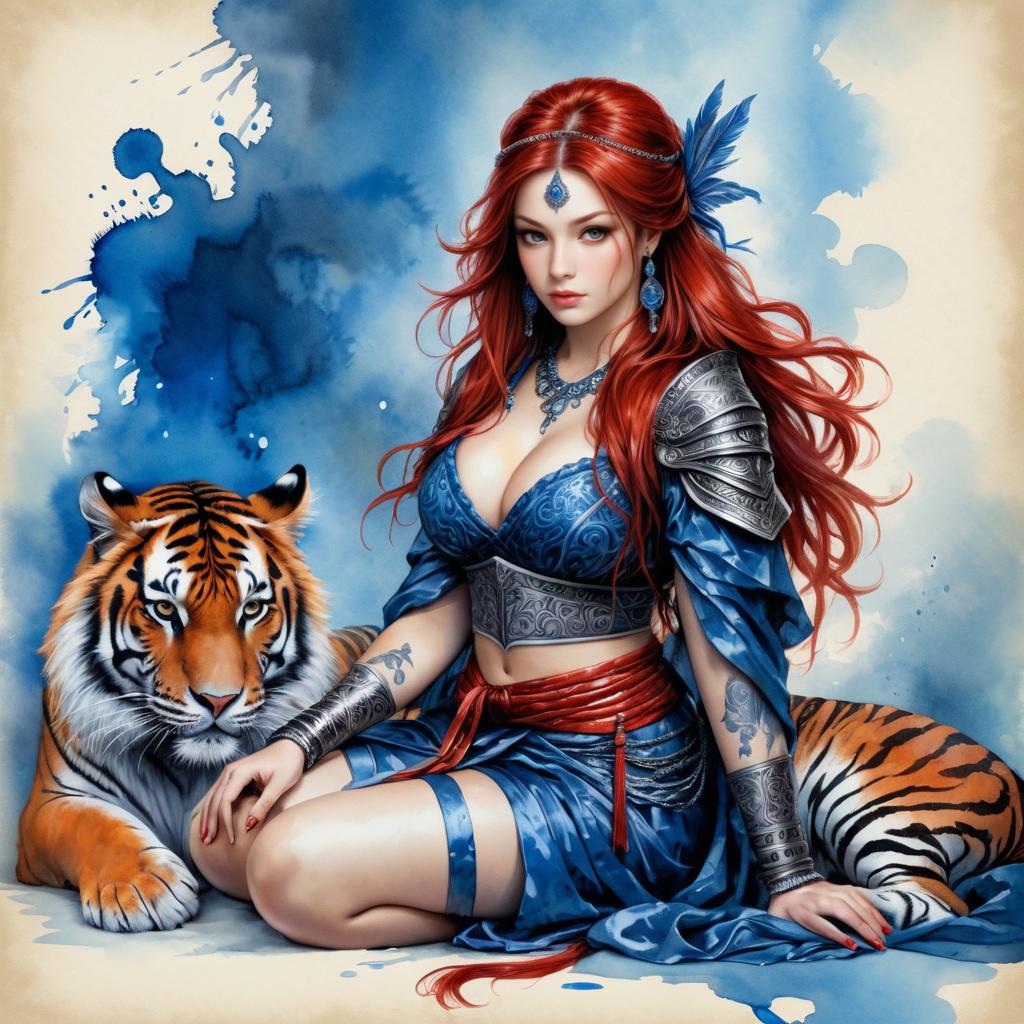 Mystical Warrior on a Tiger Illustration