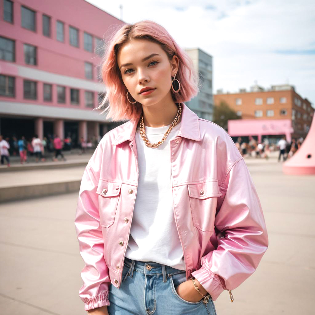 Trendy Teen in Pink Jewelry at Skate Park