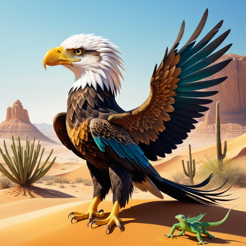 Eagle-Lizard Hybrid in a Sunny Desert