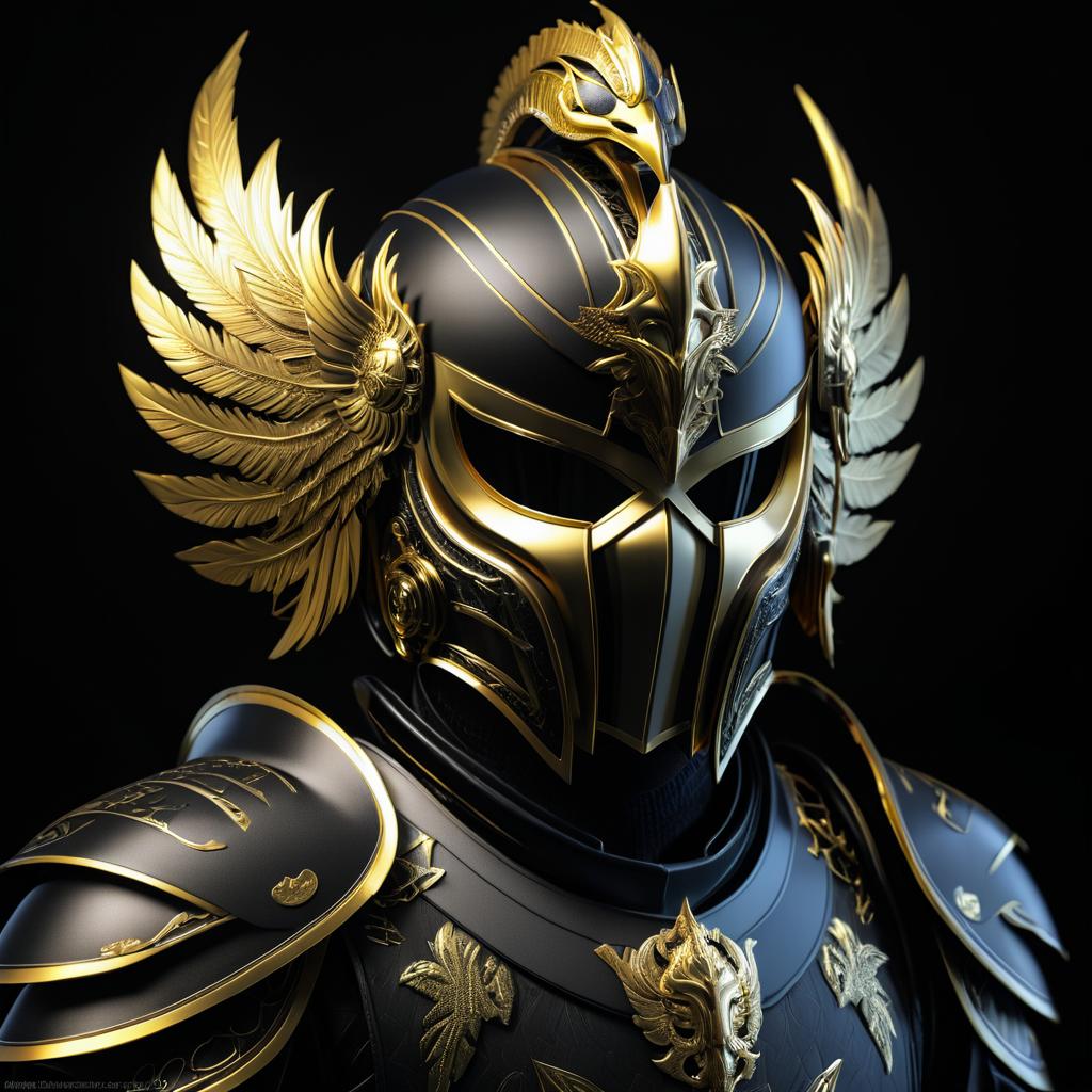 Dramatic Gilded Phoenix in Black Armor