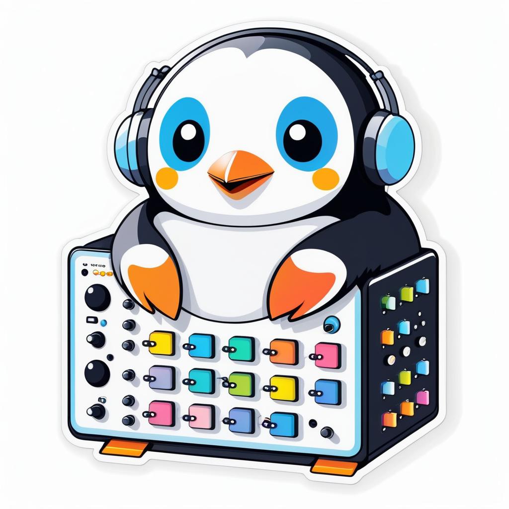 Kawaii Penguin Playing Modular Synth Sticker