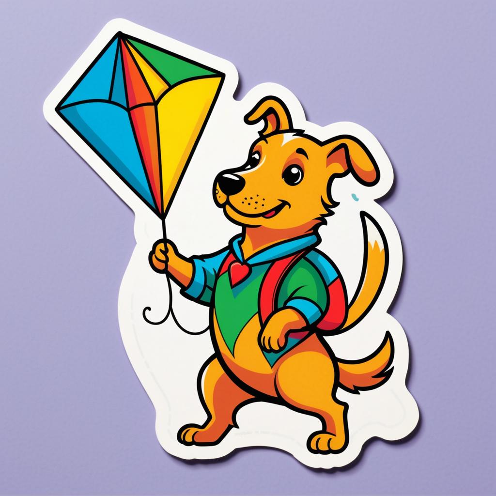 Playful Dog with Kite Sticker Design