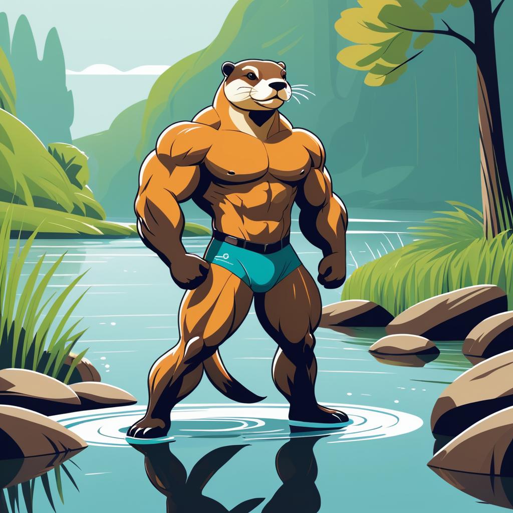 Buff Anthropomorphic Otter in Riverbank Scene