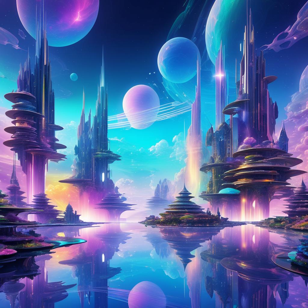 Surreal Futuristic Landscape with Floating Cities