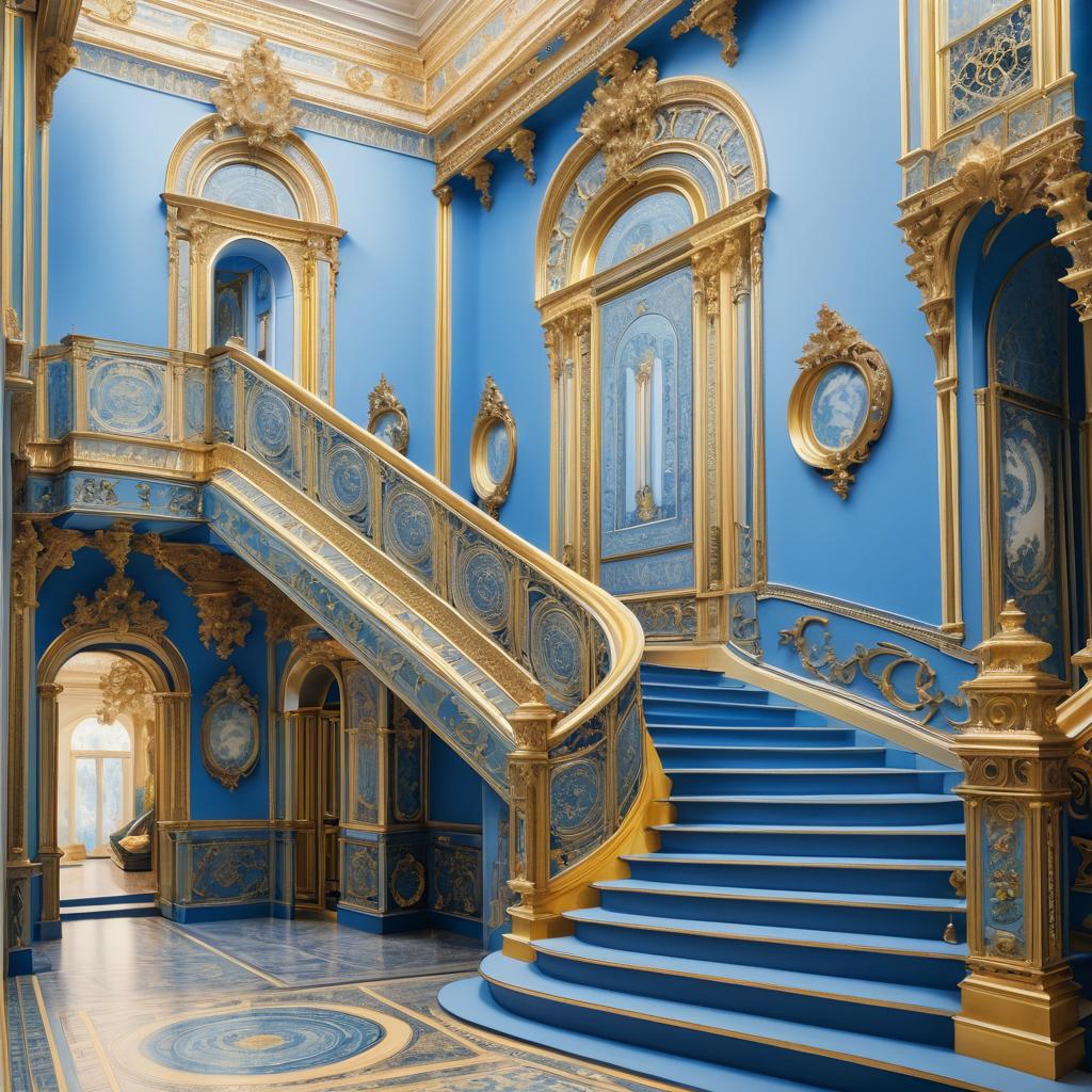 Elegant Chromolithograph of a Grand Staircase