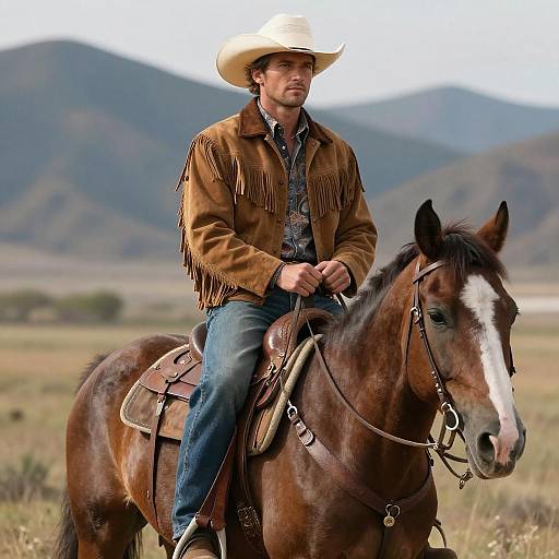 Rugged Cowboy in Mountainous Field