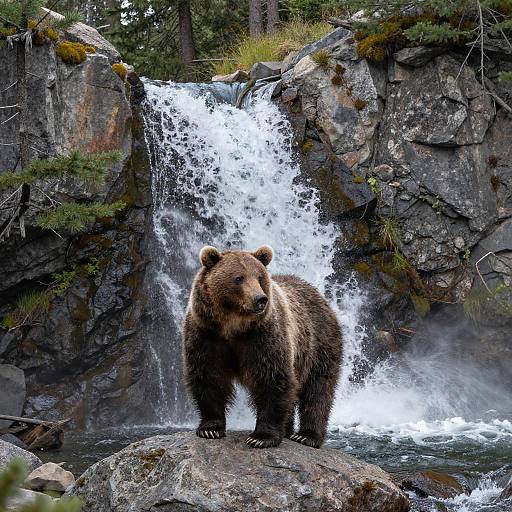 Majestic Grizzly Bear by Waterfall