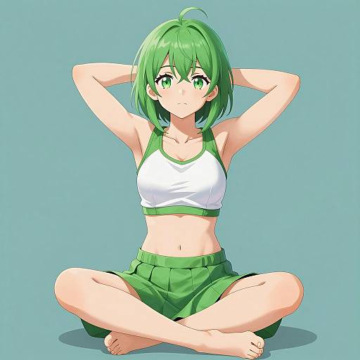 Anime Girl with Green Hair Illustration