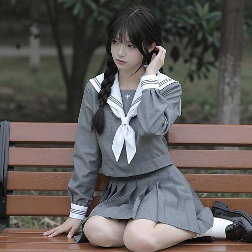 Calm Asian Woman in School Uniform