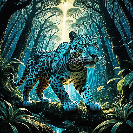 Luminous Jaguar in Enchanted Jungle