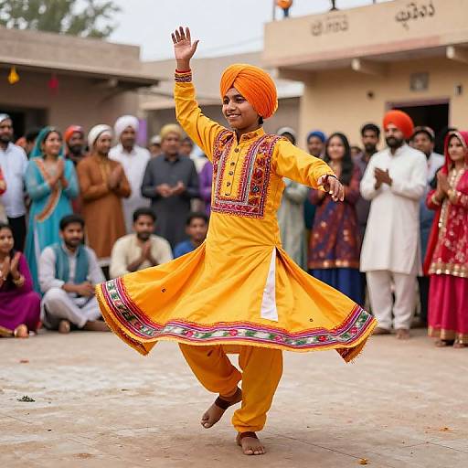 Punjabi Boy Dancing in Festive Village