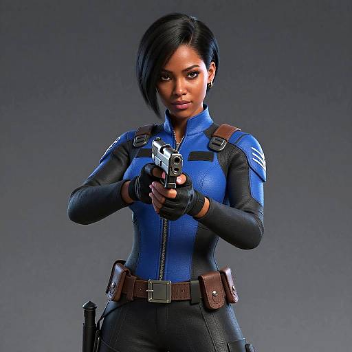 Confident Woman in Tactical Outfit Holding Gun