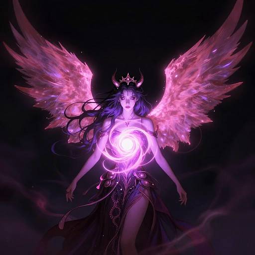Crowned Demoness Casting Pink-Purple Magic