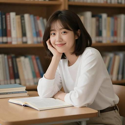 Korean Student Studying in Photorealistic Portrait