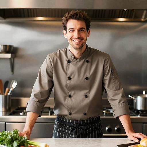 Smiling Male Chef in Modern Kitchen