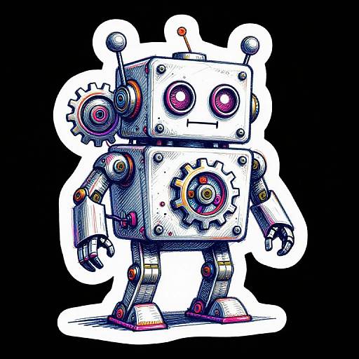 Retro Robot Sketch with Neon Highlights