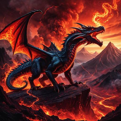 Epic Fantasy Wyvern in Volcanic Landscape Epic Fantasy Wyvern in Volcanic Landscape