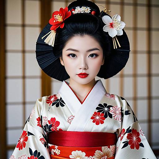 Elegant Geisha Doll in Traditional Kimono