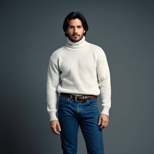 Man in White Turtleneck Sweater and Blue Jeans