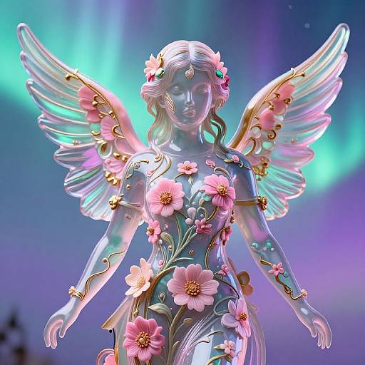 Ethereal Glass Angel in Floral Dream