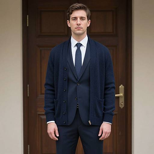 Man in Cardigan and Suit Outfit