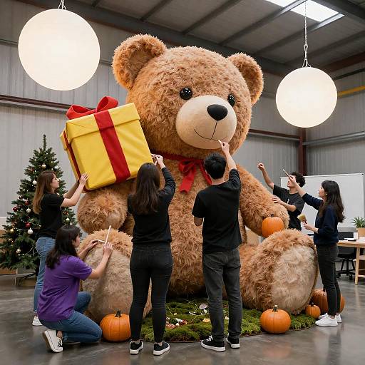 Teamwork in a Festive Warehouse Setting