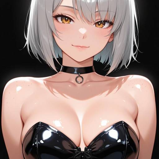 Cheerful Girl in Shiny Black Attire