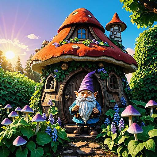 Anime Gnome by Mushroom House at Sunset