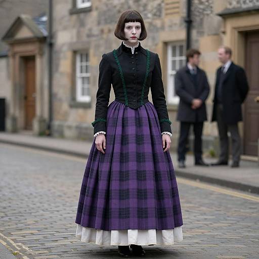 Victorian Woman on Cobblestone Street