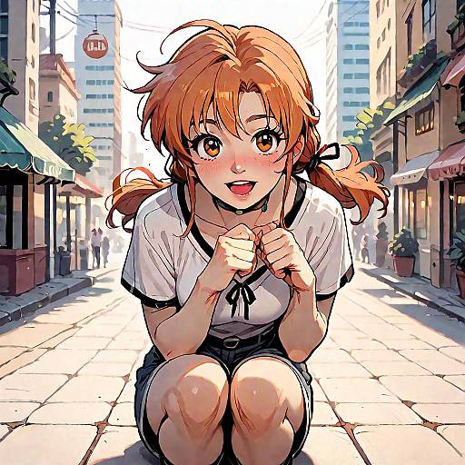 Smiling Nanoha in Casual City Scene