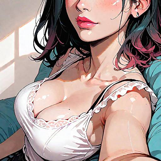 Close-up of Woman Taking Selfie in Camisole