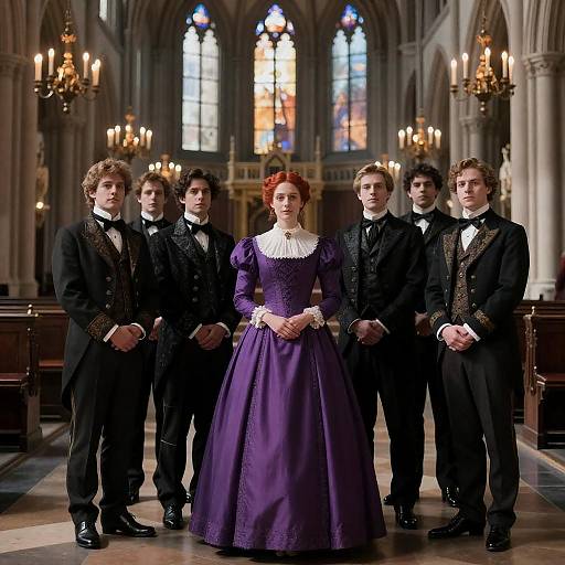 Victorian Cathedral Portrait with Purple Gown