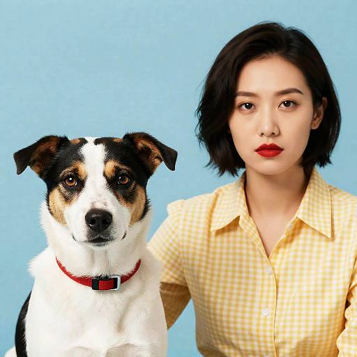 Serious Woman and Attentive Dog Portrait
