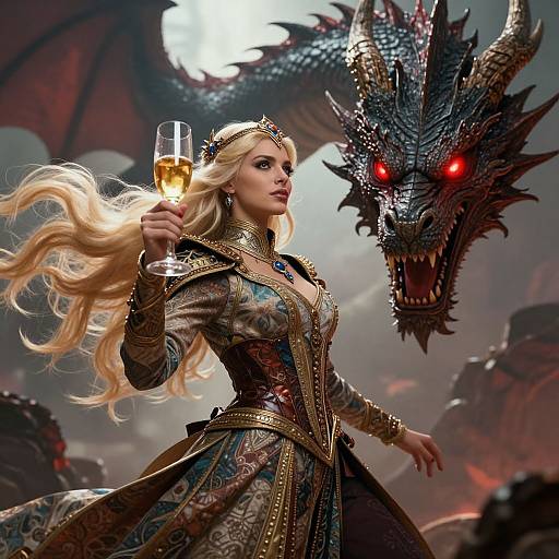 Regal Woman with Menacing Dragon