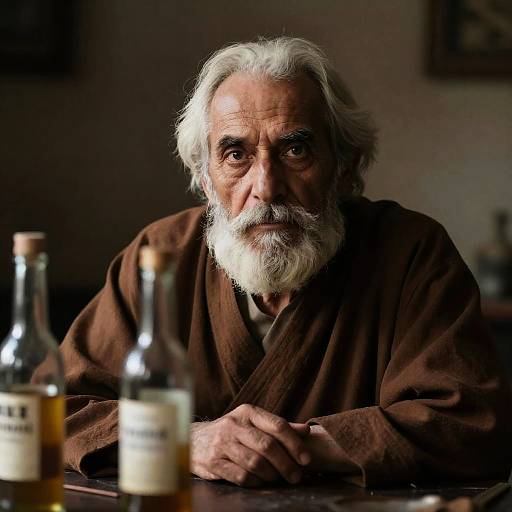 Elderly Man in Dimly Lit Setting