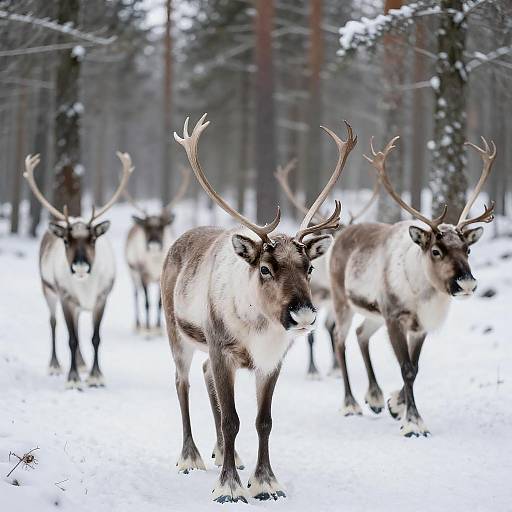 Reindeer Gathering in a Snowy Forest