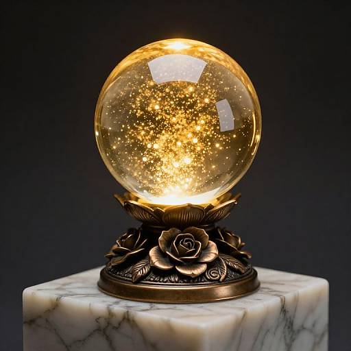 Golden Luminous Sphere on Marble Pedestal