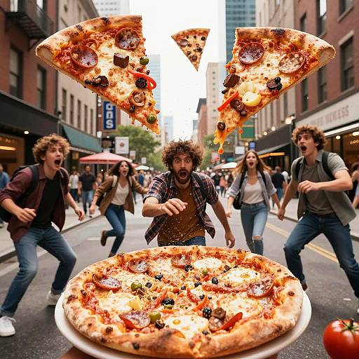 Giant Pizza Attack in City Street