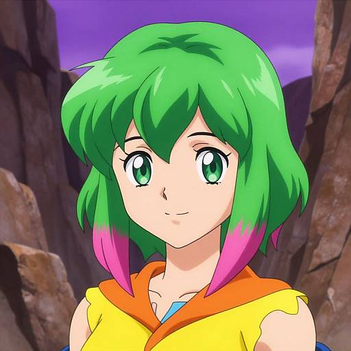 Vibrant Anime Girl on Cliffside