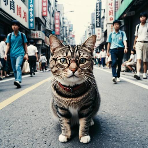 Tabby Cat Wearing Glasses on Seoul Street
