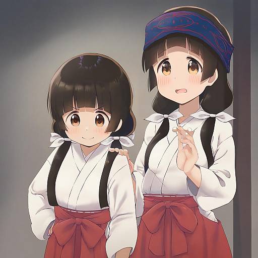 Illustration of Amayadori machi, kumamiko in the style of Mimikaki (men bow)