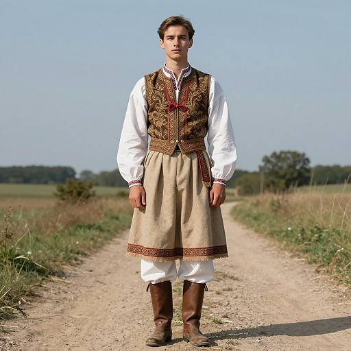 Young Man in Traditional Eastern European Folk Costume