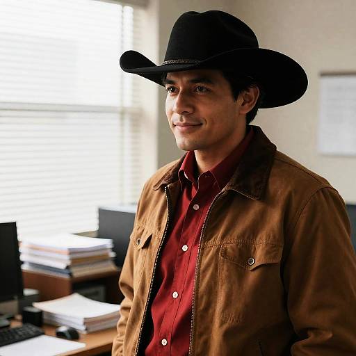 Cowboy Hat Man in Office Setting