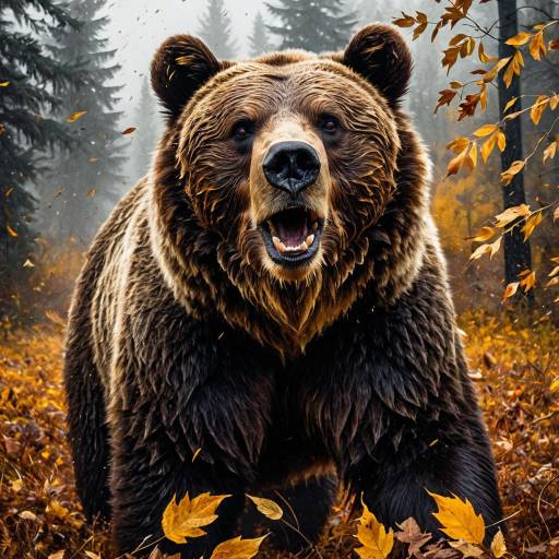 Stunning Grizzly Bear in Autumn Leaves Stunning Grizzly Bear in Autumn Leaves