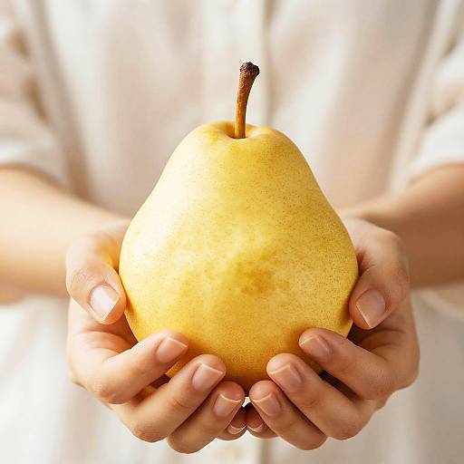 Close-Up Hands Holding Yellow Pear