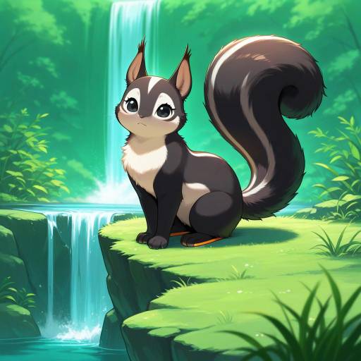 Squirrel by Waterfall with Orange Wedge Squirrel by Waterfall with Orange Wedge